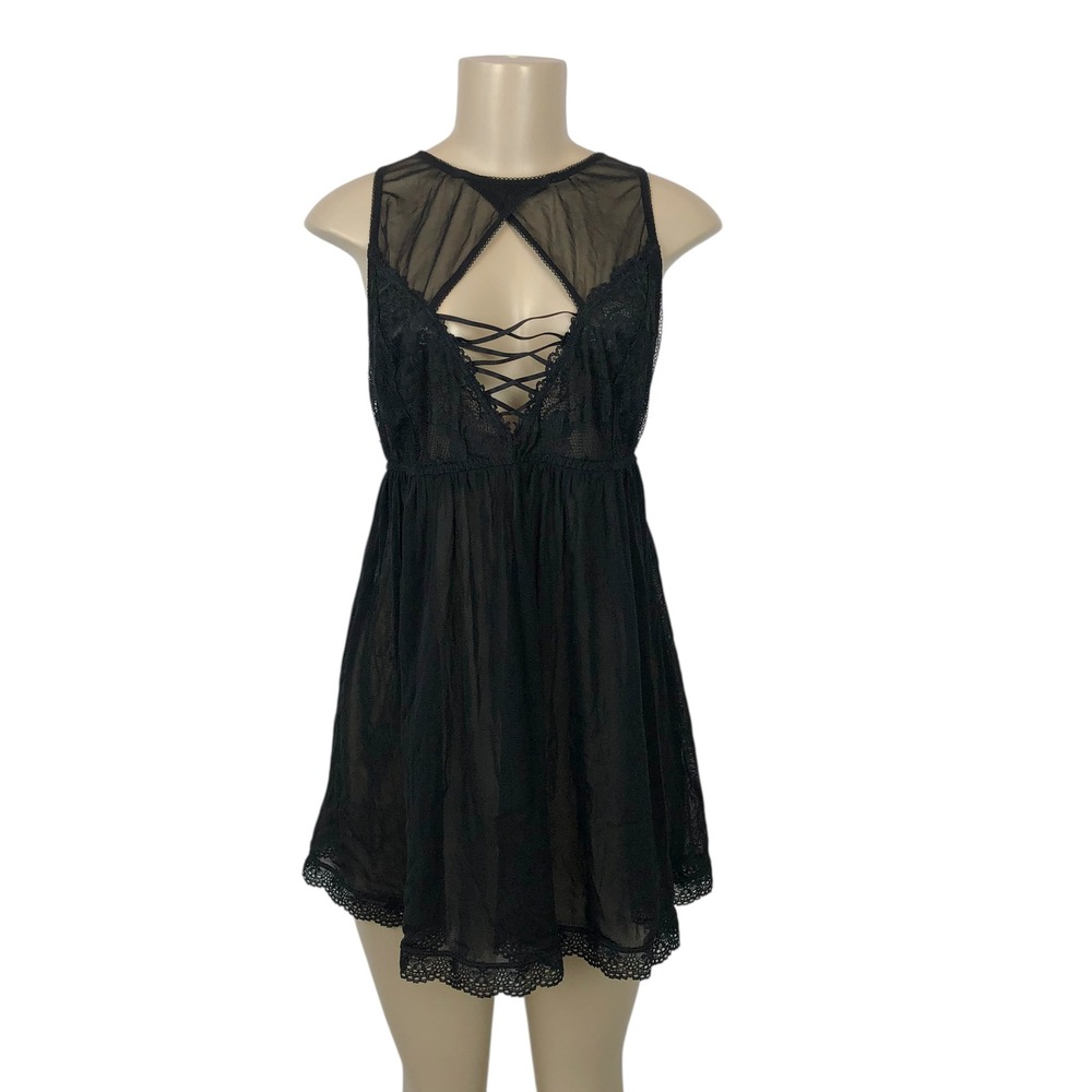 Torrid Black Mesh Lace Up Babydoll Nightgown Lace Trim Lingerie Size 2X Gothic